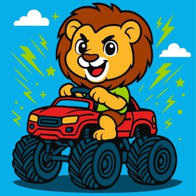 Opakowanie Malowanie po numerach - Lew w samochodzie Kid