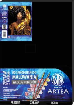 Malowanie po numerach na czarnym płótnie Astra Artea Królowa w złocie. Wydawca: ASTRA art-pap. SmakLiter.pl Opakowanie Malowanie po numerach na czarnym płótnie Astra Artea Królowa w złocie