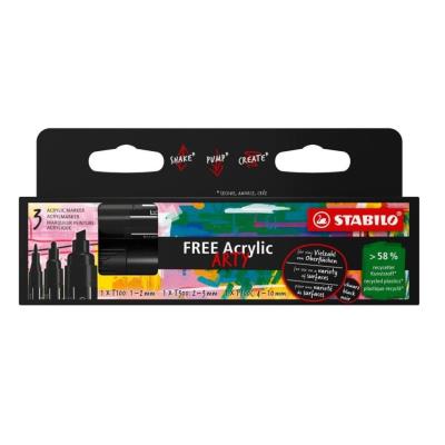 Marker Free Acrylic 3szt czarny STABILO. Wydawca: Stabilo. SmakLiter.pl Opakowanie Marker Free Acrylic 3szt czarny STABILO