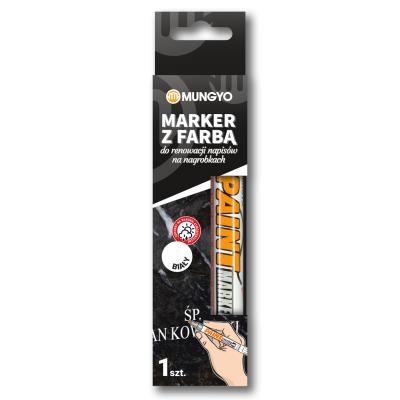 Marker z farbą do renowacji napisów na nagrobkach Mungyo biały. Wydawca: Mungyo. SmakLiter.pl Opakowanie Marker z farbą do renowacji napisów na nagrobkach Mungyo biały