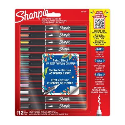 Markery akrylowe 12 kolorów. Wydawca: Sharpie. SmakLiter.pl Opakowanie Markery akrylowe 12 kolorów