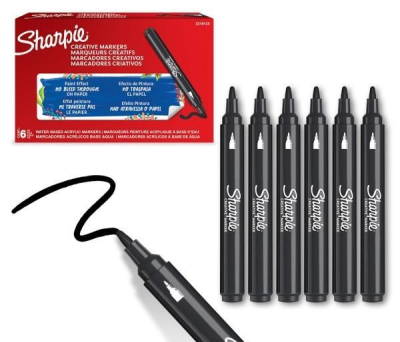 Markery akrylowe czarne (6szt). Wydawca: Sharpie. SmakLiter.pl Opakowanie Markery akrylowe czarne (6szt)