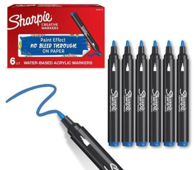 Markery akrylowe niebieskie (6szt). Wydawca: Sharpie. SmakLiter.pl Opakowanie Markery akrylowe niebieskie (6szt)