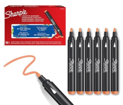 Markery akrylowe pomarańczowe (6szt). Wydawca: Sharpie. SmakLiter.pl Opakowanie Markery akrylowe pomarańczowe (6szt)