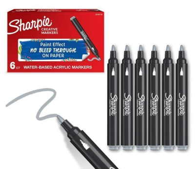 Markery akrylowe szare (6szt). Wydawca: Sharpie. SmakLiter.pl Opakowanie Markery akrylowe szare (6szt)