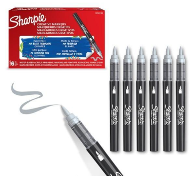 Markery akrylowe szare (6szt). Wydawca: Sharpie. SmakLiter.pl Opakowanie Markery akrylowe szare (6szt)