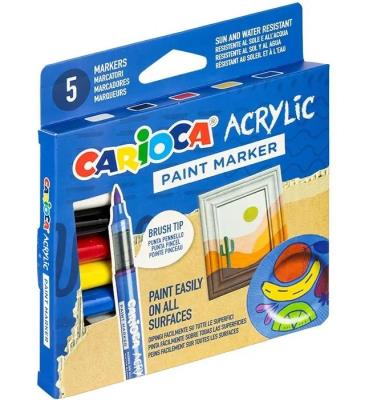 Markery akrylowe z pędzelkiem 5 kolorów CARIOCA. Wydawca: Carioca. SmakLiter.pl Opakowanie Markery akrylowe z pędzelkiem 5 kolorów CARIOCA