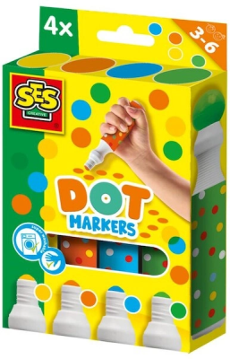 Markery w kropki XXL 4 kolory. Wydawca: SES. SmakLiter.pl Opakowanie Markery w kropki XXL 4 kolory