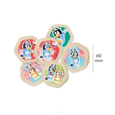 Memo drewniana gra Bluey. Wydawca: MICKI. SmakLiter.pl Opakowanie Memo drewniana gra Bluey