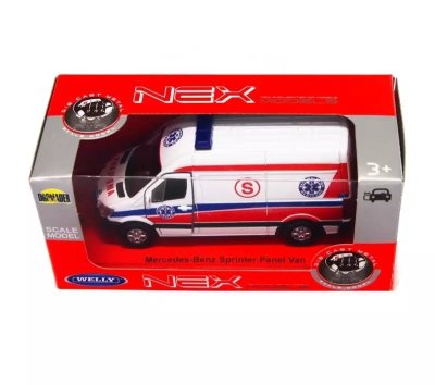 Mercedes Sprinter 1:34 Pogotowie biały WELLY. Wydawca: Welly. SmakLiter.pl Opakowanie Mercedes Sprinter 1:34 Pogotowie biały WELLY