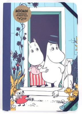 Opakowanie Muminki Notatnik A5 z gumką Mama, Tata i Mała Mi