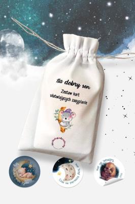 Na dobry sen. Zestaw kart ułatwiających zasypianie. Wydawca: Psychologiadziecka. SmakLiter.pl Opakowanie Na dobry sen. Zestaw kart ułatwiających zasypianie