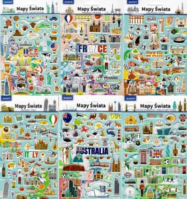 Opakowanie Naklejki edukacyjne Mapy świata (12szt)