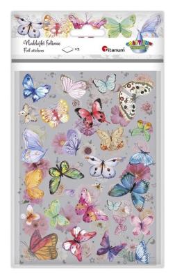 Naklejki foliowe 2 plansze motyle, kwiaty. Wydawca: Titanum. SmakLiter.pl Opakowanie Naklejki foliowe 2 plansze motyle, kwiaty