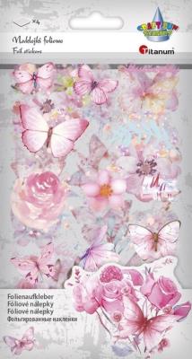 Naklejki foliowe 4 plansze motyle, kwiaty. Wydawca: Titanum. SmakLiter.pl Opakowanie Naklejki foliowe 4 plansze motyle, kwiaty