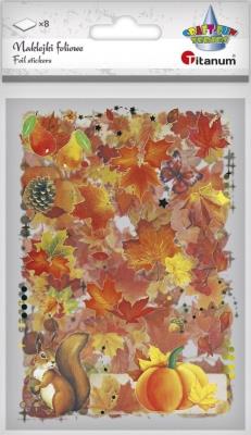 Naklejki foliowe 8 plansz dynie, liście, grzyby. Wydawca: Titanum. SmakLiter.pl Opakowanie Naklejki foliowe 8 plansz dynie, liście, grzyby