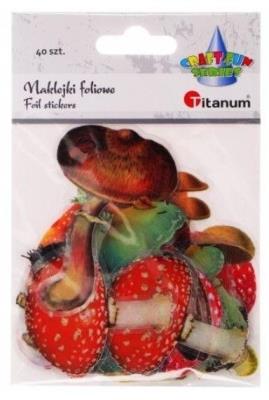 Naklejki foliowe grzyby 40szt. Wydawca: Titanum. SmakLiter.pl Opakowanie Naklejki foliowe grzyby 40szt