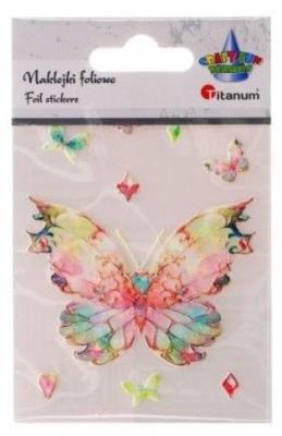 Naklejki foliowe motyl 74x55mm 9szt. Wydawca: Titanum. SmakLiter.pl Opakowanie Naklejki foliowe motyl 74x55mm 9szt