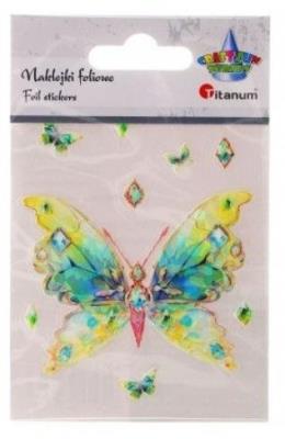 Naklejki foliowe motyl 75x89mm 9szt. Wydawca: Titanum. SmakLiter.pl Opakowanie Naklejki foliowe motyl 75x89mm 9szt