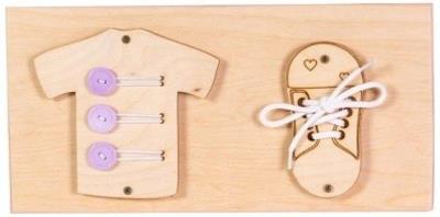 Nauka sznurowania i zapinania guzików. Wydawca: 3toysm. SmakLiter.pl Opakowanie Nauka sznurowania i zapinania guzików