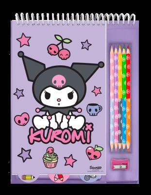 Notatnik z kredekami i temperówką Kuromi KU00014. Wydawca: Kids Euroswan. SmakLiter.pl Opakowanie Notatnik z kredekami i temperówką Kuromi KU00014