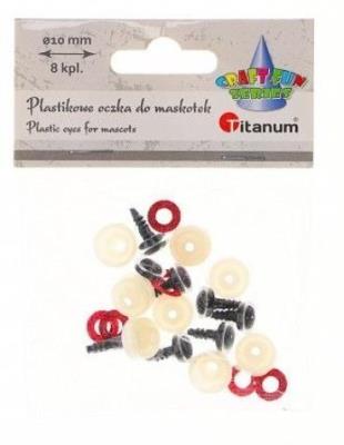 Oczy do maskotek plastikowe 10mm z mocowaniem 8szt. Wydawca: Titanum. SmakLiter.pl Opakowanie Oczy do maskotek plastikowe 10mm z mocowaniem 8szt