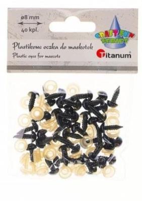 Oczy do maskotek plastikowe 8mm z mocowaniem 50szt. Wydawca: Titanum. SmakLiter.pl Opakowanie Oczy do maskotek plastikowe 8mm z mocowaniem 50szt