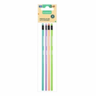 Opakowanie Ołówek z gumką HB trójkątny pastel 4szt