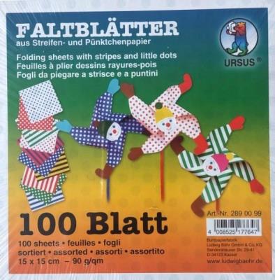 Opakowanie Origami 15x15cm kropki/paski 100 arkuszy
