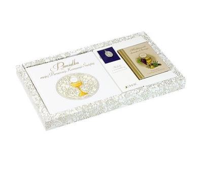 Okładka książki Pamiątka I Komunii Św. modlitewnik, medalik