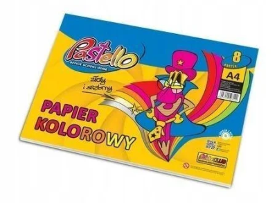 Papier kolorowy A4 8 kartek błyszczący. Wydawca: Alfa Pastello. SmakLiter.pl Opakowanie Papier kolorowy A4 8 kartek błyszczący