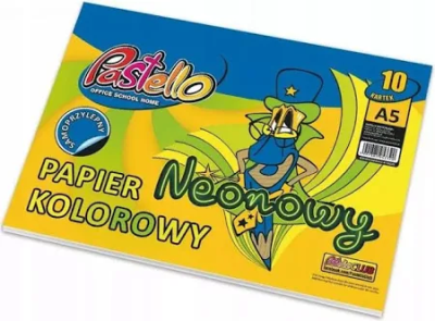 Papier kolorowy A5 samoprzylepny 10 kartek neon. Wydawca: Alfa Pastello. SmakLiter.pl Opakowanie Papier kolorowy A5 samoprzylepny 10 kartek neon
