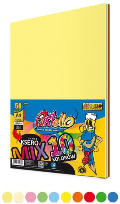 Papier ksero A4 160g 10 kolorów 50 arkuszy. Wydawca: Alfa Pastello. SmakLiter.pl Opakowanie Papier ksero A4 160g 10 kolorów 50 arkuszy