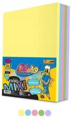 Papier ksero A4 160g 5 kolorów 250 arkuszy pastel. Wydawca: Alfa Pastello. SmakLiter.pl Opakowanie Papier ksero A4 160g 5 kolorów 250 arkuszy pastel