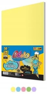 Papier ksero A4 160g 5 kolorów 50 arkuszy pastel. Wydawca: Alfa Pastello. SmakLiter.pl Opakowanie Papier ksero A4 160g 5 kolorów 50 arkuszy pastel