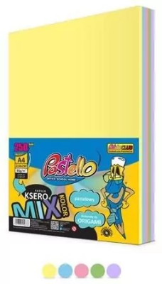 Papier ksero A4 80g 5 kolorów 250 arkuszy pastel. Wydawca: Alfa Pastello. SmakLiter.pl Opakowanie Papier ksero A4 80g 5 kolorów 250 arkuszy pastel