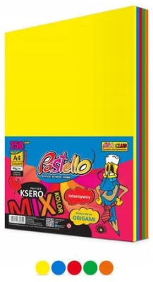 Papier ksero A4 80g 5 kolorów 250 arkuszy. Wydawca: Alfa Pastello. SmakLiter.pl Opakowanie Papier ksero A4 80g 5 kolorów 250 arkuszy