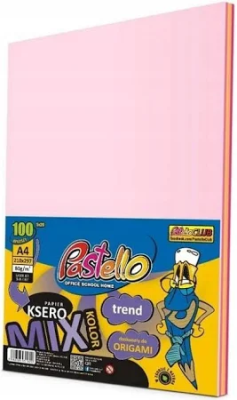 Papier ksero A4 80g 5 kolorów różowych 100 arkuszy. Wydawca: Alfa Pastello. SmakLiter.pl Opakowanie Papier ksero A4 80g 5 kolorów różowych 100 arkuszy