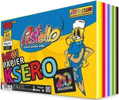Papier ksero A5 20 kolorów 500 arkuszy. Wydawca: Alfa Pastello. SmakLiter.pl Opakowanie Papier ksero A5 20 kolorów 500 arkuszy