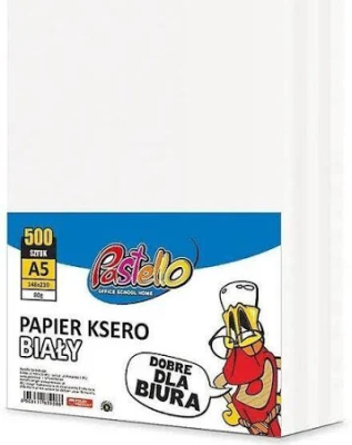 Papier ksero A5 80g 500 arkuszy biały. Wydawca: Alfa Pastello. SmakLiter.pl Opakowanie Papier ksero A5 80g 500 arkuszy biały