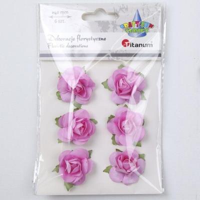 Opakowanie Papierowe róże na druciku 40mm różowe 6szt