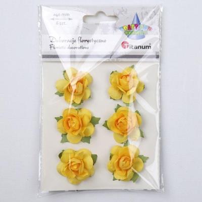 Opakowanie Papierowe róże na druciku 40mm żółte 6szt