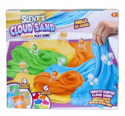 Piasek pachnący kinetyczny z foremkami. Wydawca: Scentos. SmakLiter.pl Opakowanie Piasek pachnący kinetyczny z foremkami