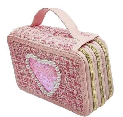 Opakowanie Piórnik Girabrilla tweedowy 3 poziomy ciemny róż