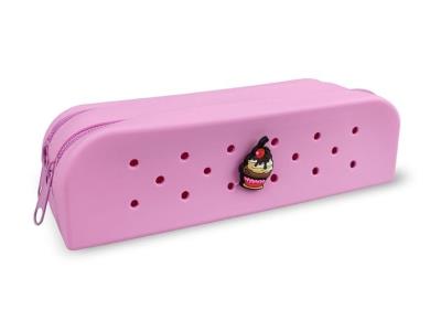 Opakowanie Piórnik silikonowy podwójny różowy + przypinka