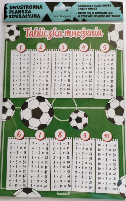 Plansza edukacyjna A4 tabliczka mnożenia piłka. Wydawca: Henry. SmakLiter.pl Opakowanie Plansza edukacyjna A4 tabliczka mnożenia piłka
