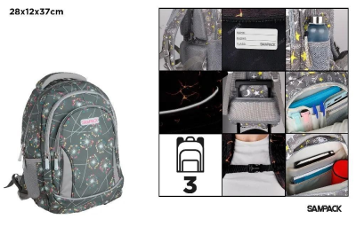 Opakowanie Plecak trzykomorowy Dmuchawce grafitowy 28x12x37cm