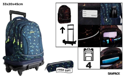Opakowanie Plecak ze stelażem i kółkami 4 komory + piórnik