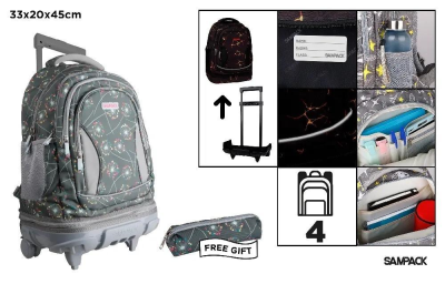 Opakowanie Plecak ze stelażem i kółkami 4 komory + piórnik