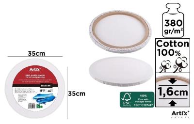 Podobrazie okrągłe 35x35x1.6cm 380G/m2. Wydawca: Artix. SmakLiter.pl Opakowanie Podobrazie okrągłe 35x35x1.6cm 380G/m2